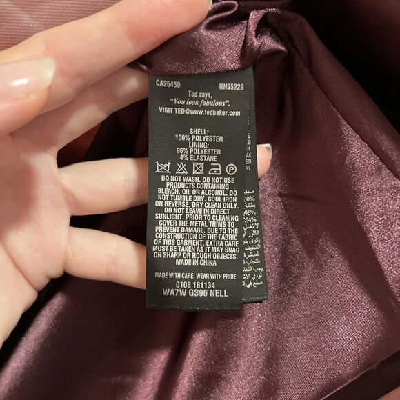 Ted Baker Nell Porcelain Rose Full A-Line Skirt Maroon Pink Women's Size Small - Picture 7 of 11